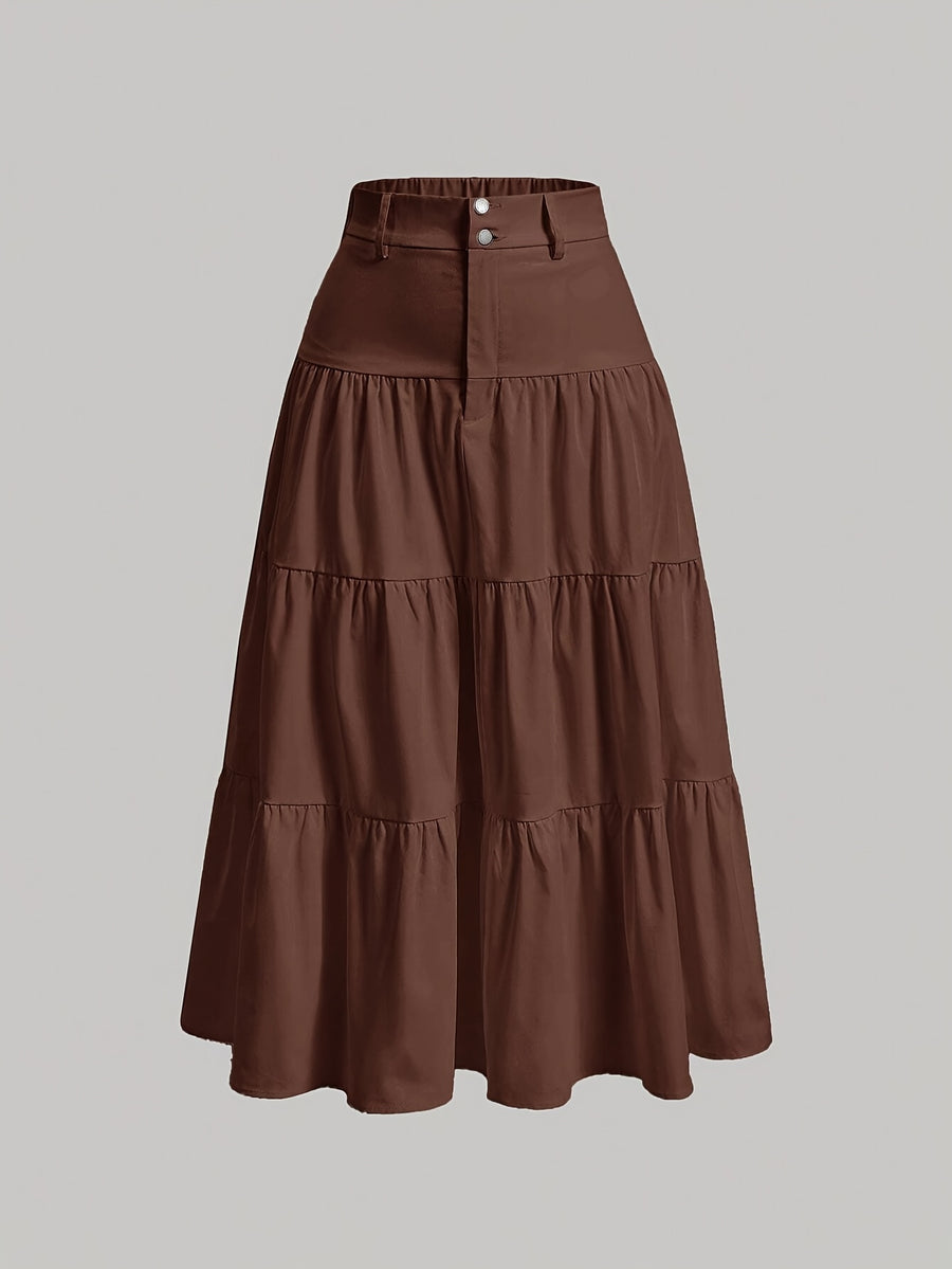 Women'S Solid High-Waist Half Skirt - Dark Brown