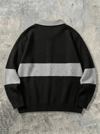 Spring/Autumn Heavy Waffle Black And White Contrast Polo Neck Sweater Men'S Lapel Button Patchwork Long Sleeve Top 3D Cut Loose Drape Slimming Commute Casual Premium Quality Basic Style Men'S Clothing - Black Gray