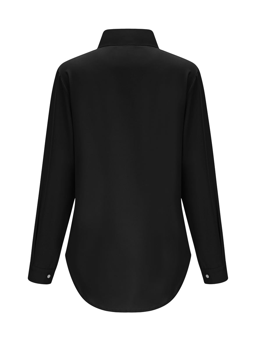 Women'S Lapel Blouse, Beautiful Woman Pattern Top, Women'S Clothing - Black