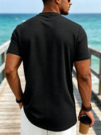 Summer Heavy Texture Men'S Loose Stretch Easy Basic Round Neck Trendy Short Sleeve - Black
