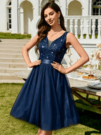 Elegant and Fashionable Dresses, Party Dresses, Hostess Performance Dresses, Bridesmaid Dresses, Prom Evening Gowns, Concert Performance Dresses, Back-to- Season Formal Wear - Navy Color
