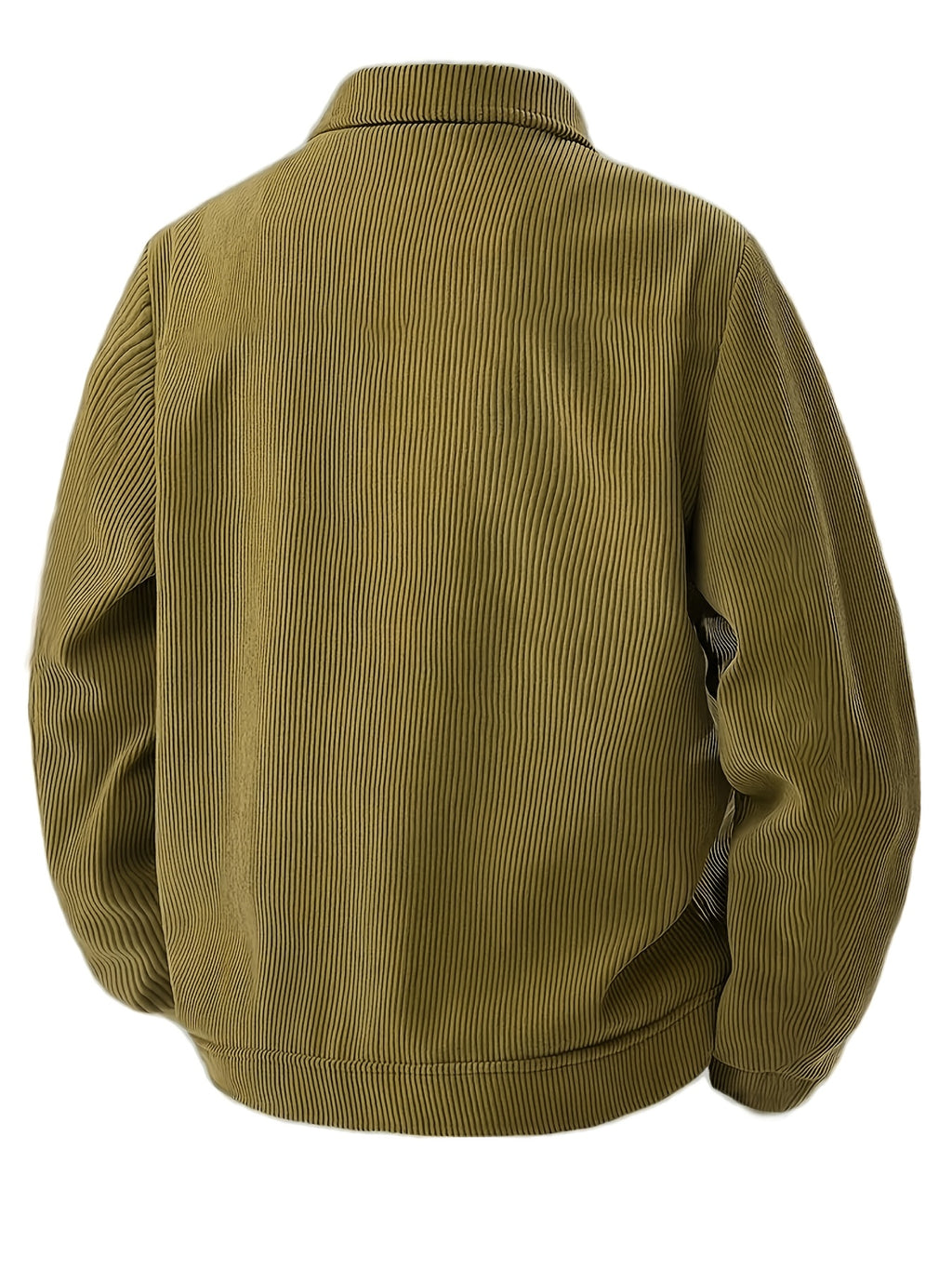 Men'S Trendy Corduroy Lapel Cargo Jacket Solid Vertical Texture Casual Long Sleeve Jacket Commuter Top - Khaki