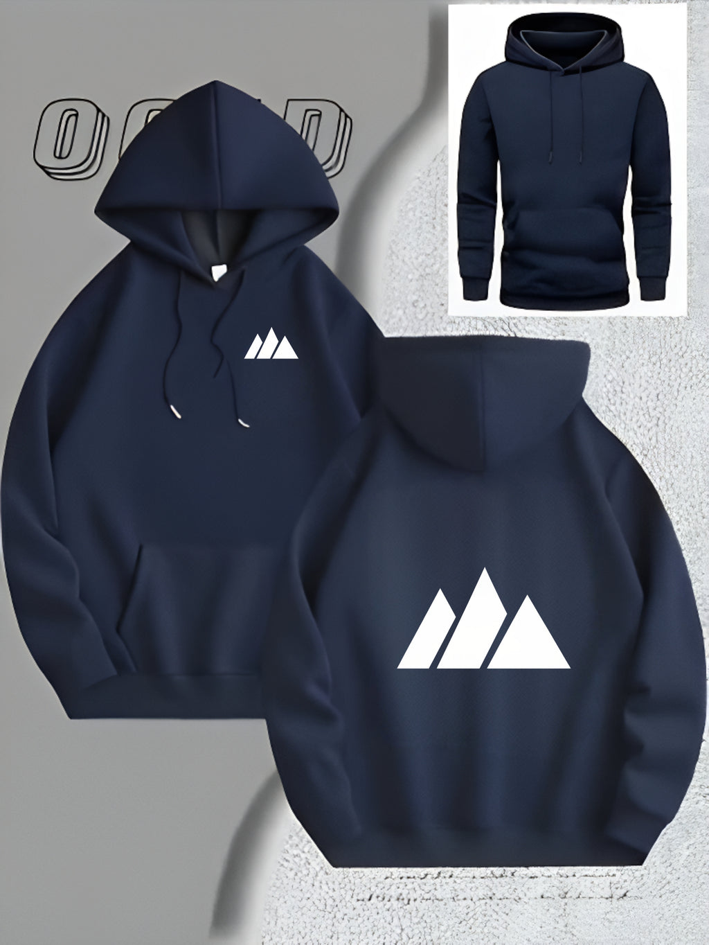 Men'S Hoodie Geometric Mountain Print Pullover Hooded Long Sleeve Oversized Fit Casual Streetwear Daily Comfortable Fall Winter Factory Direct Shipping - Navy Color