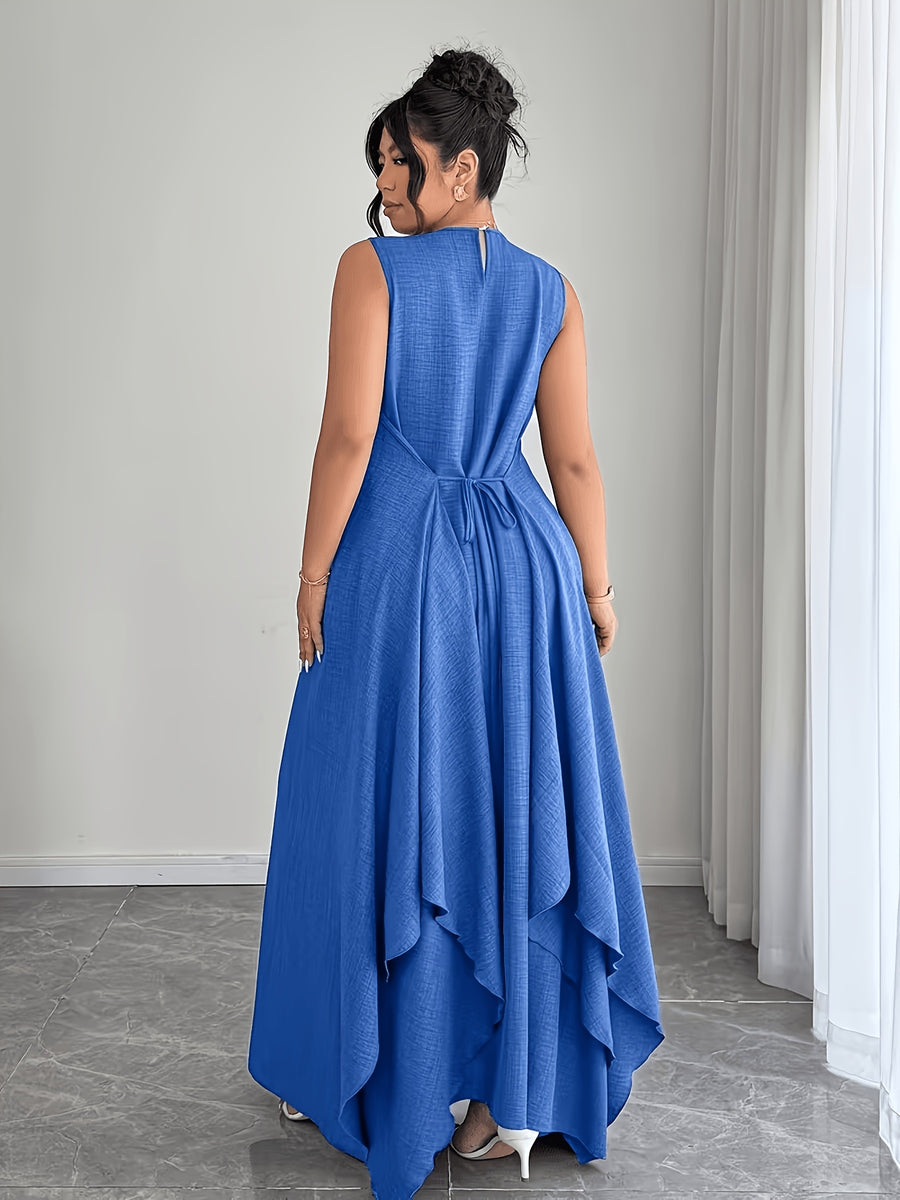 Elegant Solid Color Dress - Royal Blue