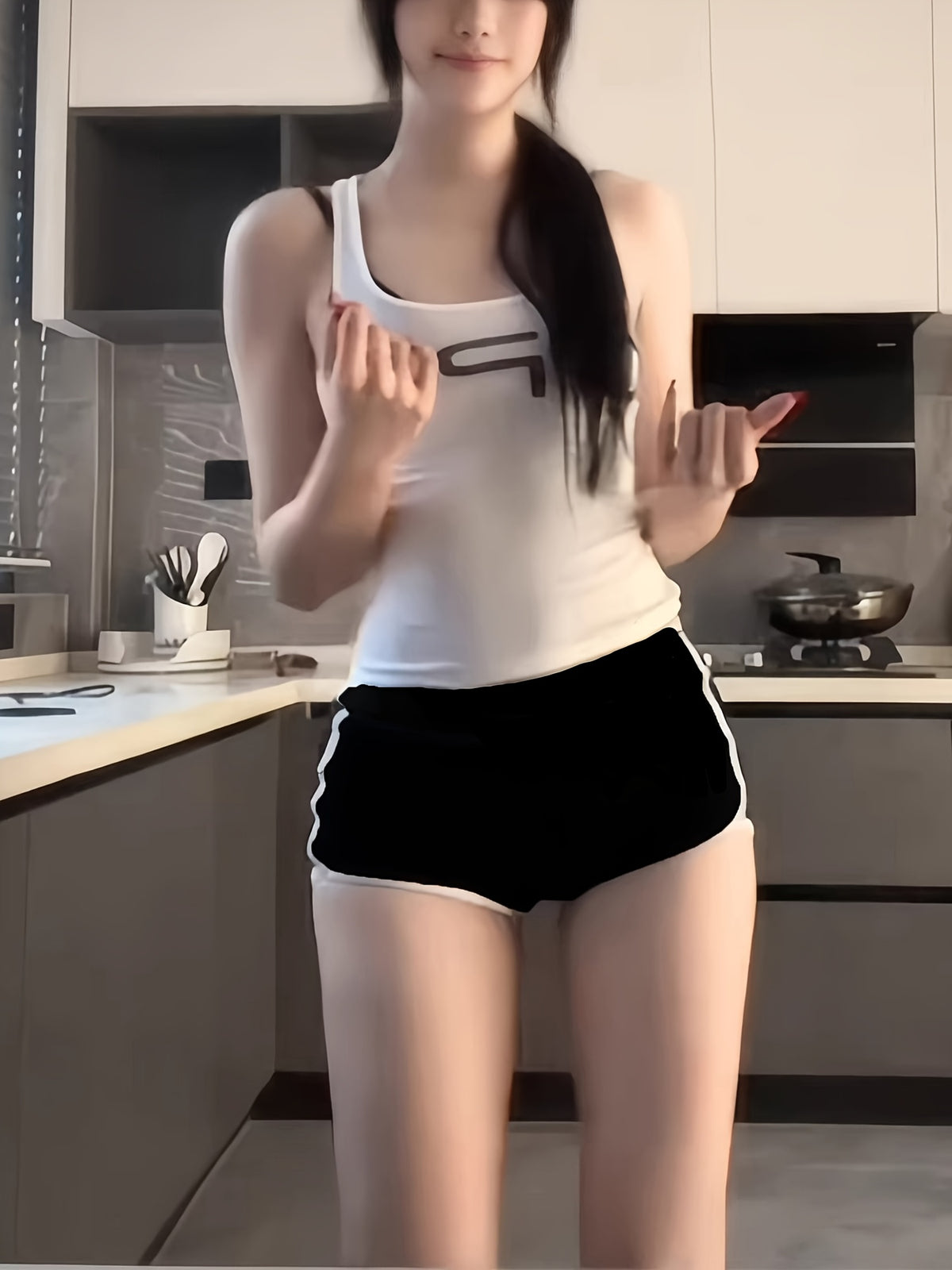 Summer Sexy High-Waist Butt-Lifting Leg-Length-Enhancing Black and White Contrast Color Casual Shorts for Women, Versatile Sporty Hot Stretchy Hot Pants, Fashionable Loungewear Sleep Shorts - Black