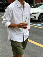 Men's Single-pc Shirt / Fishing / Hunting / Men's Outfits / Men's Designer Clothing / Spring and Autumn Four Seasons Casual Streetwear Outdoor Natural Material Shirt for Men, Comfortable Loose-Fit Long-Sleeve Thin Casual Shirt - White