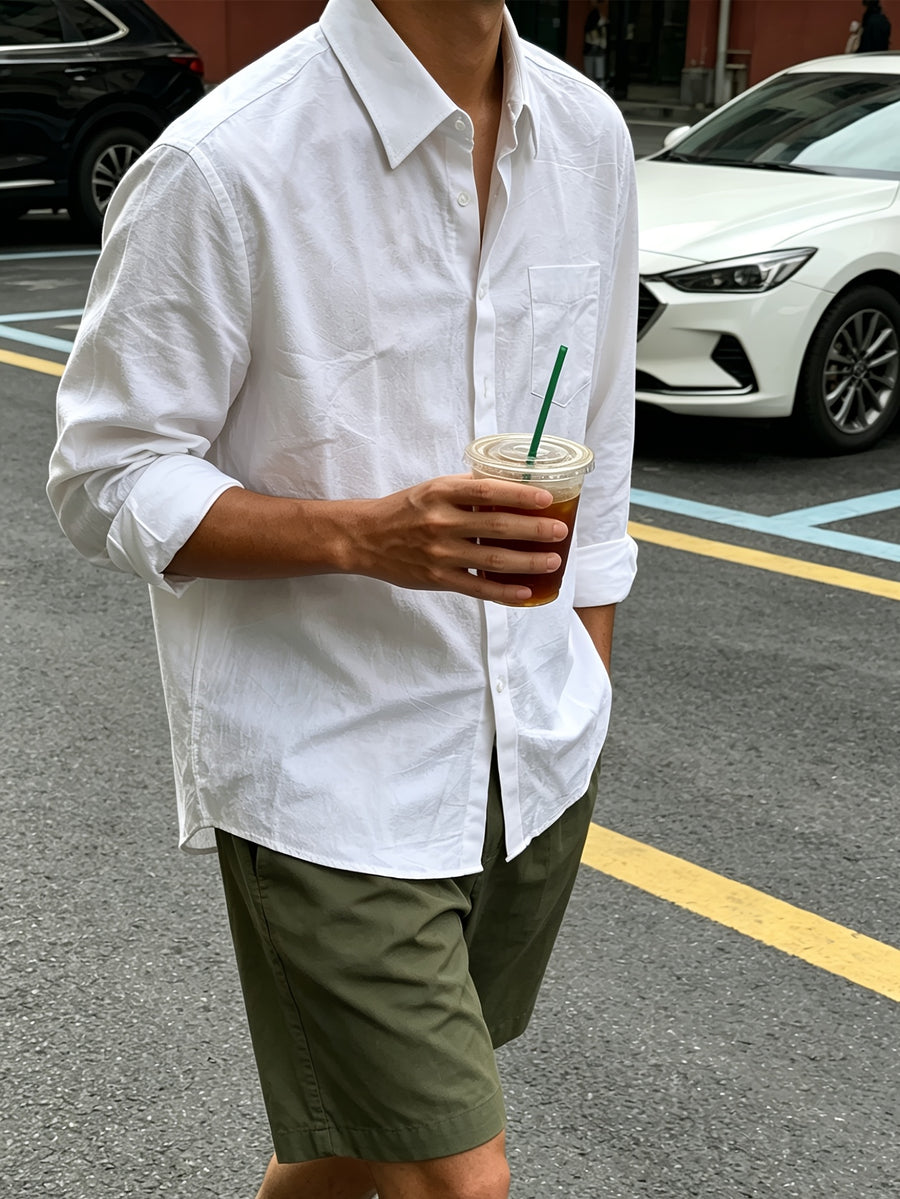 Men's Single-pc Shirt / Fishing / Hunting / Men's Outfits / Men's Designer Clothing / Spring and Autumn Four Seasons Casual Streetwear Outdoor Natural Material Shirt for Men, Comfortable Loose-Fit Long-Sleeve Thin Casual Shirt - White