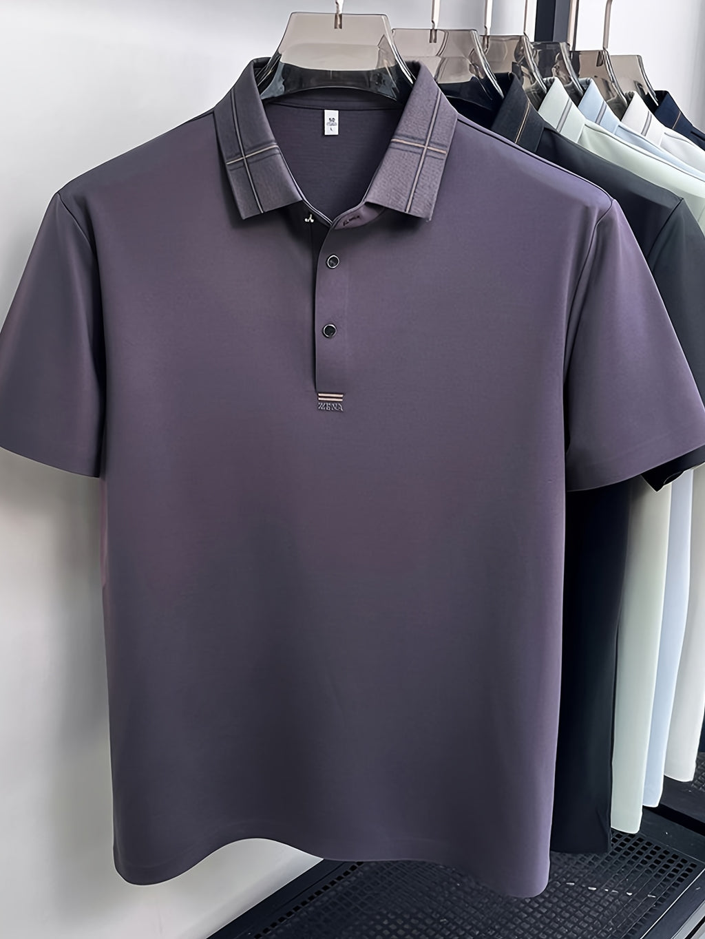 Men's Summer Polo Shirt with Plaid Contrast Collar, Seamless Construction for a Restrictive-Free Feel, a Comfortable Choice for Summer Commuting, Outdoor Activities, and Business Meetings - SINBOS - Fuchsia