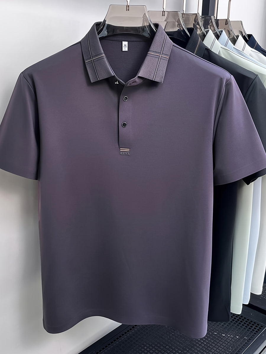 Men's Summer Polo Shirt with Plaid Contrast Collar, Seamless Construction for a Restrictive-Free Feel, a Comfortable Choice for Summer Commuting, Outdoor Activities, and Business Meetings - SINBOS - Fuchsia