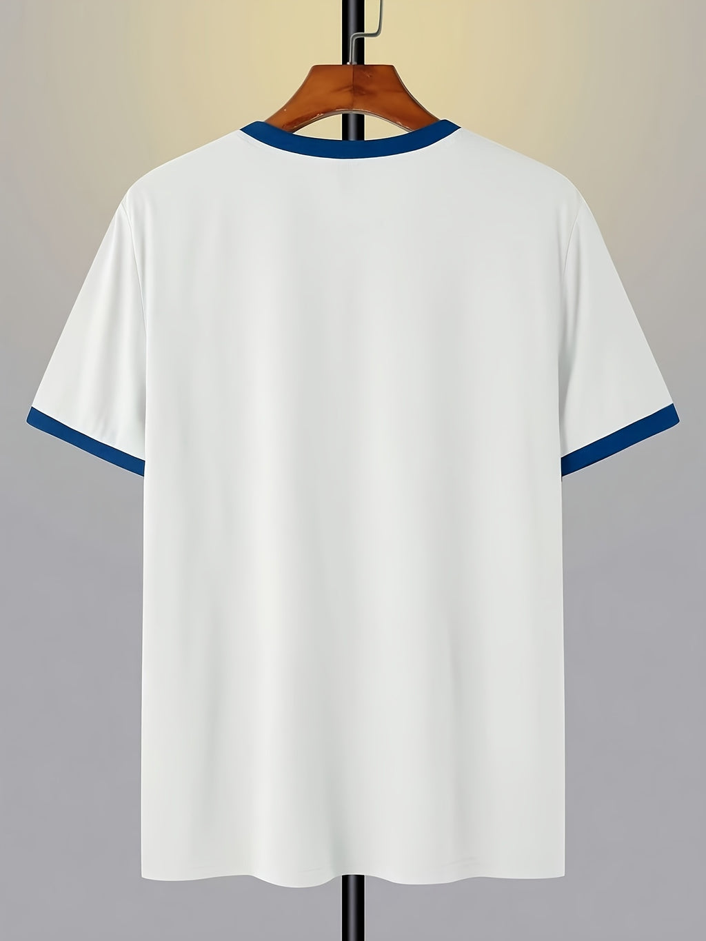 Men's 95% Polyester T-Shirt with Color-Block Patch & Badge Detail - Crew Neck Base Layer Suitable for Casual, Sportswear, All-Season Wear, Machine Washable, High-Fit Regular Fit Top for Layering and Everyday Use - White Fight Blue