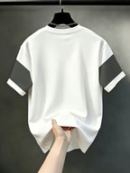 Men's Casual Crew Neck T-Shirt, Color Block Patchwork Pattern Design, Draped and Stylish Top, All-Season Wear, Breathable Regular Fit for Daily and Formal Outfits - Crew Neck Casual Top, Comfortable to Wear, Gift for Teens and Adults - Mixed colors