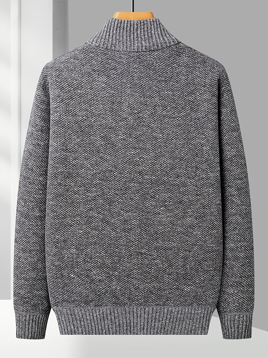 Easy And Casual Men'S Thick Knitted Cardigan, Autumn And Winter Stand Collar Zipper Top Classic Basic Style with Practical Double-Sided Pockets, Basic Style for Daily Wear of Young And Middle-Aged People - Light Grey