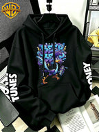 WB Warner Bros Official Men's & Women's Cyber Graffiti Runaway Bird Hoodie - Iconic WB Print Sweatshirt, Adjustable Hood, Loose Fit Warm Pullover for Fall/Winter, Machine Washable Suitable for Daily Wear & Outdoor Sports - Black
