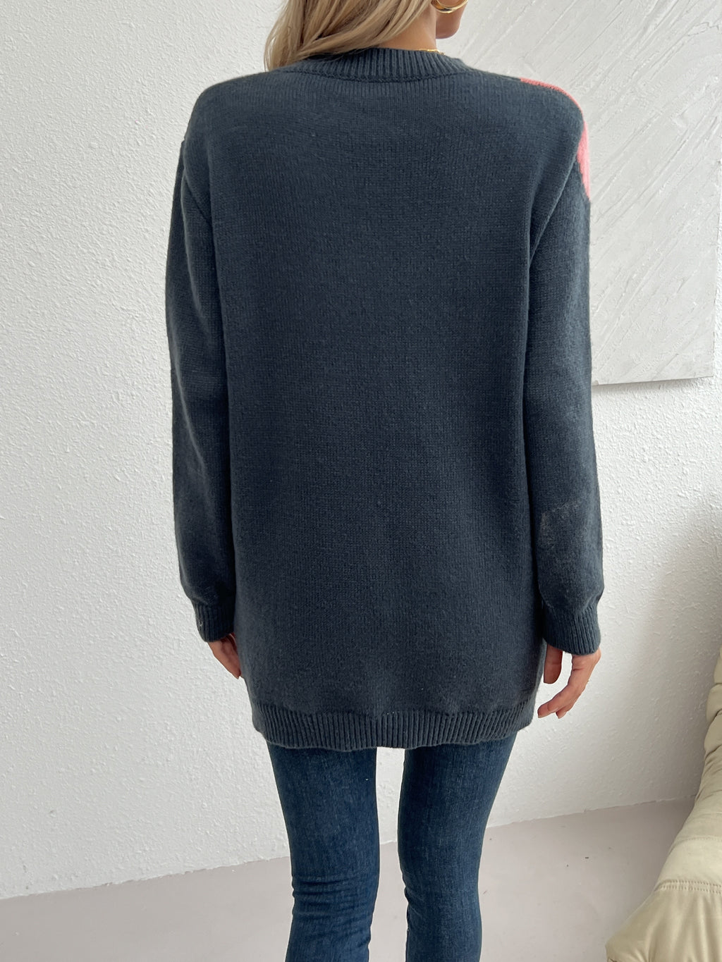 Elegant Round Neck Sweater Suitable for Fall/Winter - Soft Plant Pattern (Flower) Color-Blocking, Cozy Knitwear for Blouses & -Casual Outfits - Mixed colors