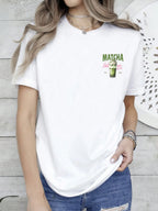 Short Sleeve T-Shirt with Front And Back Panels - Matcha Latte, Japanese Dessert Fashion Print - Women'S Spring Summer Trendy Printed T-Shirt, Fashion Item - White