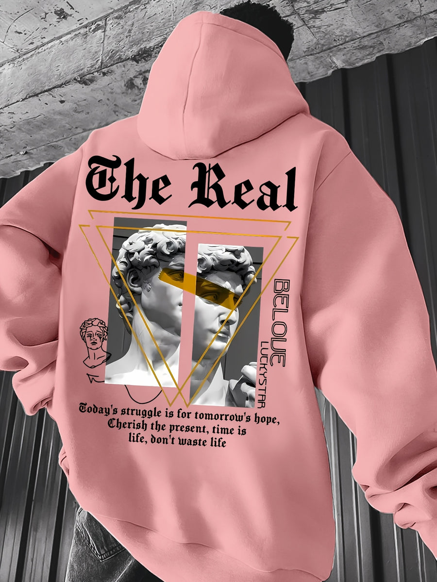 Men's Hooded Sweatshirt with Color-Block Patchwork Design, Print, and White Drawstring. Fashionable Pullover Long-Sleeve Sweatshirt for Daily Shopping, Lounging, and Outings - Mixed Color 2
