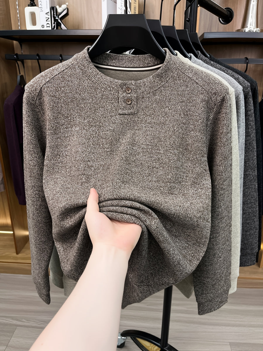 Du Jing Lan OBM 1pc Autumn/Winter New Arrival Men's Knitted Pullover, Old Money Style Solid Color Striped Crew Neck Long Sleeve Knit Pullover, Men's Business Casual Fashion Striped Sweater, Suitable for Layering or Wearing as an Inner Layer - Light Coffee