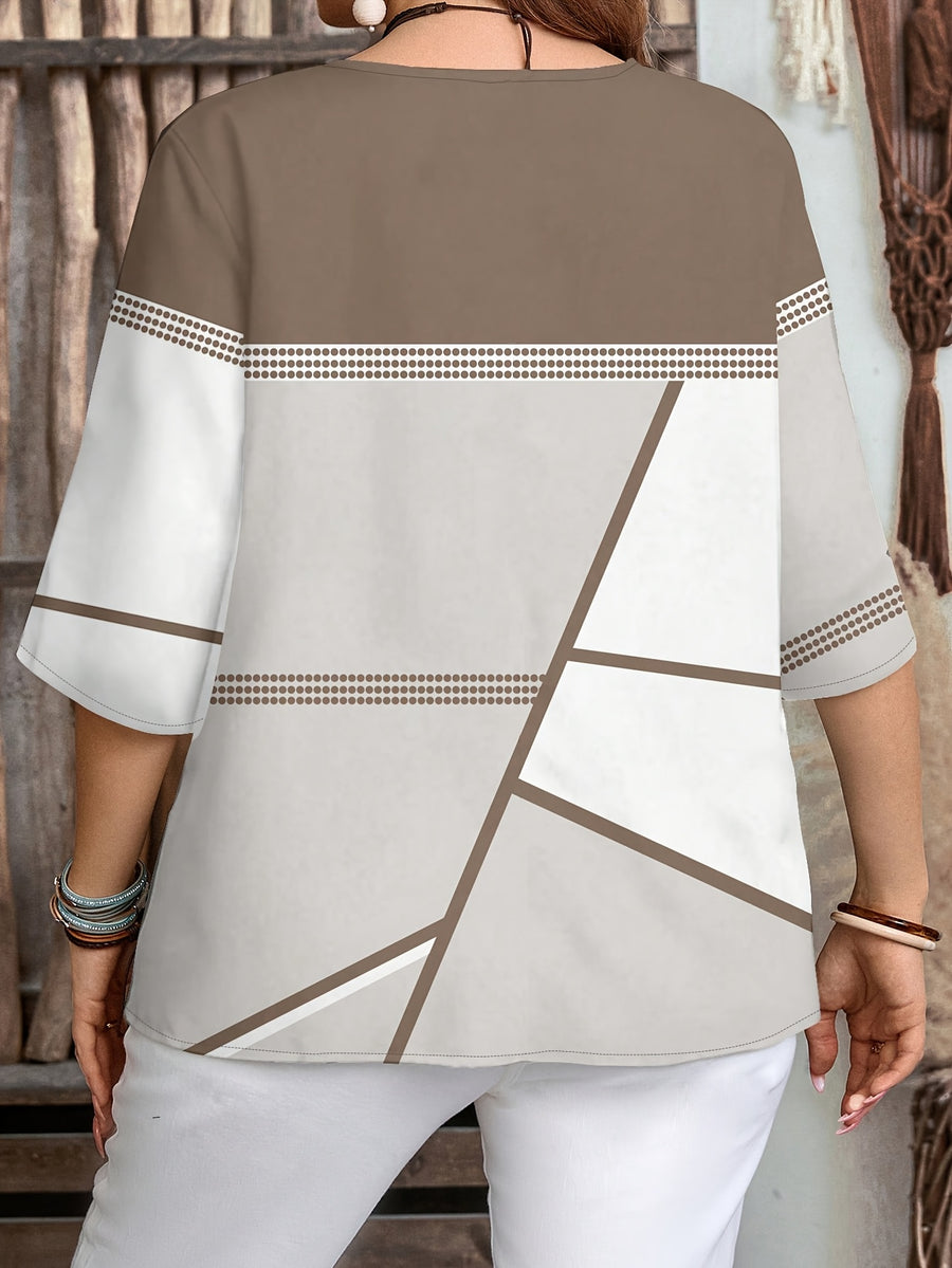 Women's New Summer Fashion Casual Printed Short-Sleeve Top - Grey