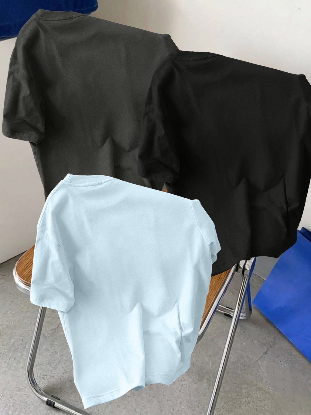3pcs Set Men's Pure Cotton Short-Sleeve Crew Neck T-Shirt with Milan, Italy Pattern, Suitable for Daily Casual Wear, Comfortable, Soft, Breathable, Summer Essential - Light Blue + Black + Dark Gray