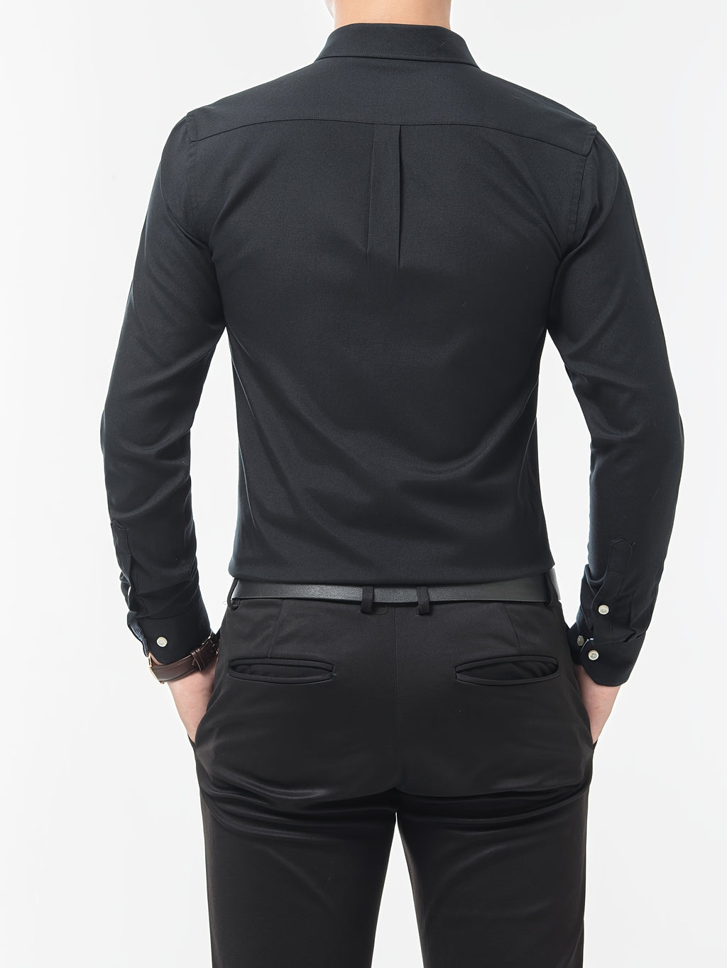 Men'S Long Sleeve 60 Oxford Dress Shirt, Casual - Black