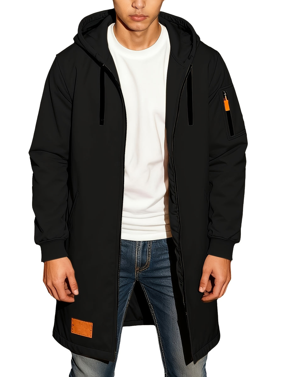 New Men's Casual Sports Sweatshirt and Hooded Long Knitted Jacket, Featuring a Multi-pocket Style. The Overall Fit Is Loose and Elegant. Fashionable Outdoor Casual Sweatshirt, Long-sleeved Cardigan, Hooded Design, Winter Clothes for Men - Black