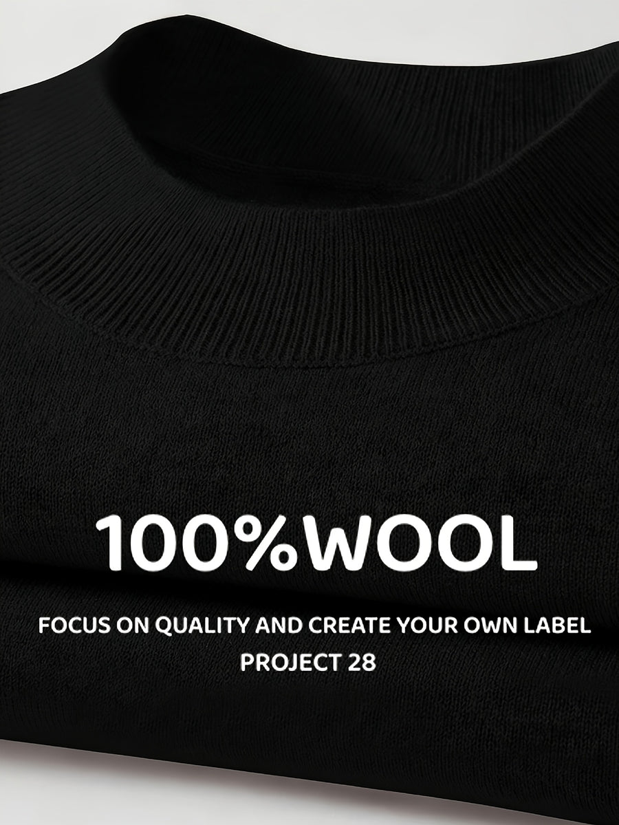2026 New Men'S Thick High-End Semi High Neck Knitted Sweater Light Luxury Solid Color Warm Sweater Base Sweater - Black