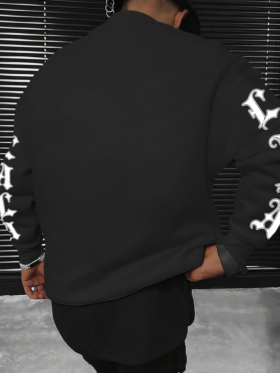Los Angeles LA All-Over Print Gothic Crewneck Sweatshirt" – A Street-style City-inspired Top! A Must-have for Los Angeles Culture Enthusiasts, Perfect for Trendy Outings and Urban-themed Social Events - Black