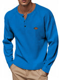 Josh Mei'S Selected Men'S Casual American Style Spring And Autumn Thin Waffle Grid Button-Up Quick-Dry Raglan Henley T-Shirt Long Sleeve - Royal Blue