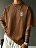Men's 100% Pure Cotton T-Shirt with Anubis Scarab Egyptian Element Print, Casual, Comfortable, and Breathable for All Seasons - Coffee Brown