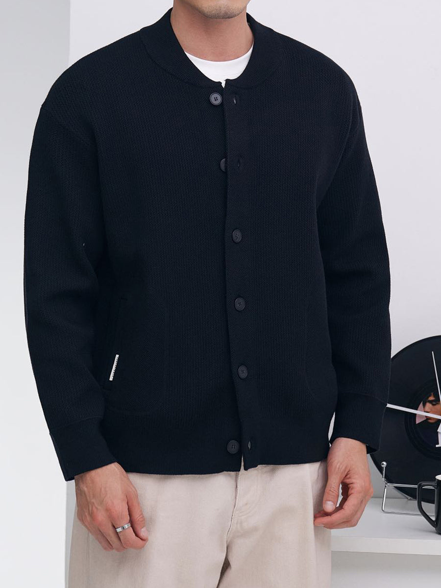 Men'S Button-Up Knitted Cardigan Sweater Suitable for Casual Business Office Wear - Black