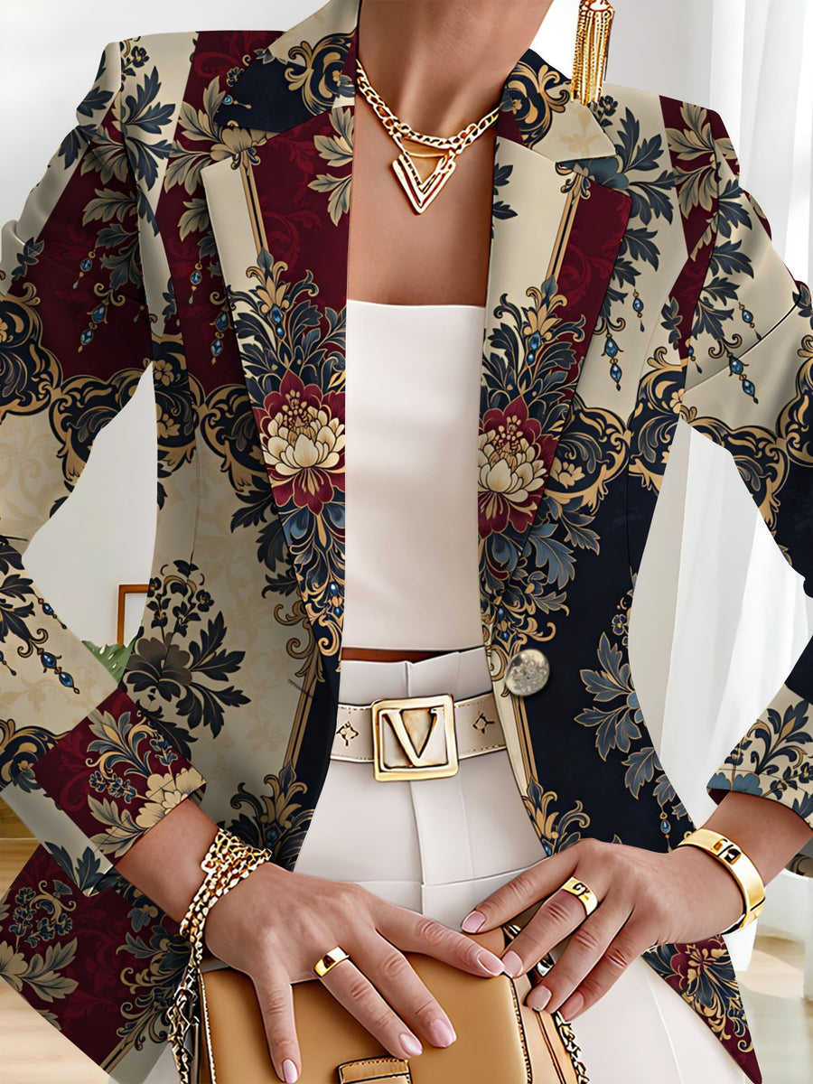 This Stylish And Elegant Women'S Blazer Is Designed Specifically for Spring And Autumn. As a Versatile Lapel Jacket, It Is Suitable for a Wide Range of Occasions, Offering a Look That Is Both Creative And Highly Fashionable - Red and blue