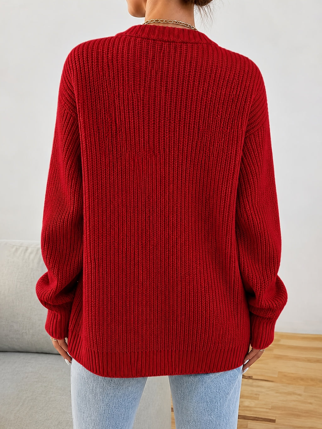 New Arrival, Fashion Women'S Clothing, Spring Autumn Early Winter, Button-Poked Sweater Jacket - Red