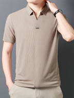 [Qiaoximei OBM] Summer New Men'S Lapel Henley Shirt, Polo Top, Icon Decoration, Suitable for Casual Outings And Versatile Style, Men'S Gift - Light Coffee