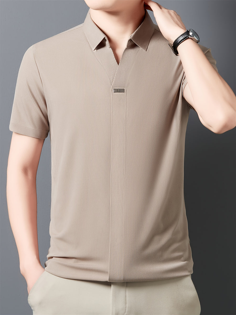 [Qiaoximei OBM] Summer New Men'S Lapel Henley Shirt, Polo Top, Icon Decoration, Suitable for Casual Outings And Versatile Style, Men'S Gift - Light Coffee
