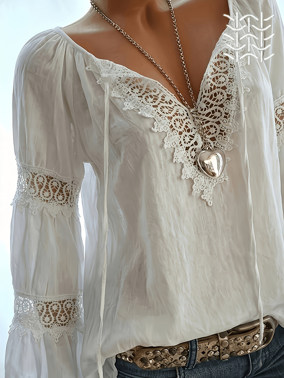 Women'S Spring Summer Retro Lace Patchwork V-Neck Lightweight Comfortable Cute Top, Elegant Comfortable Loose Casual Commute Dress Shirt - White