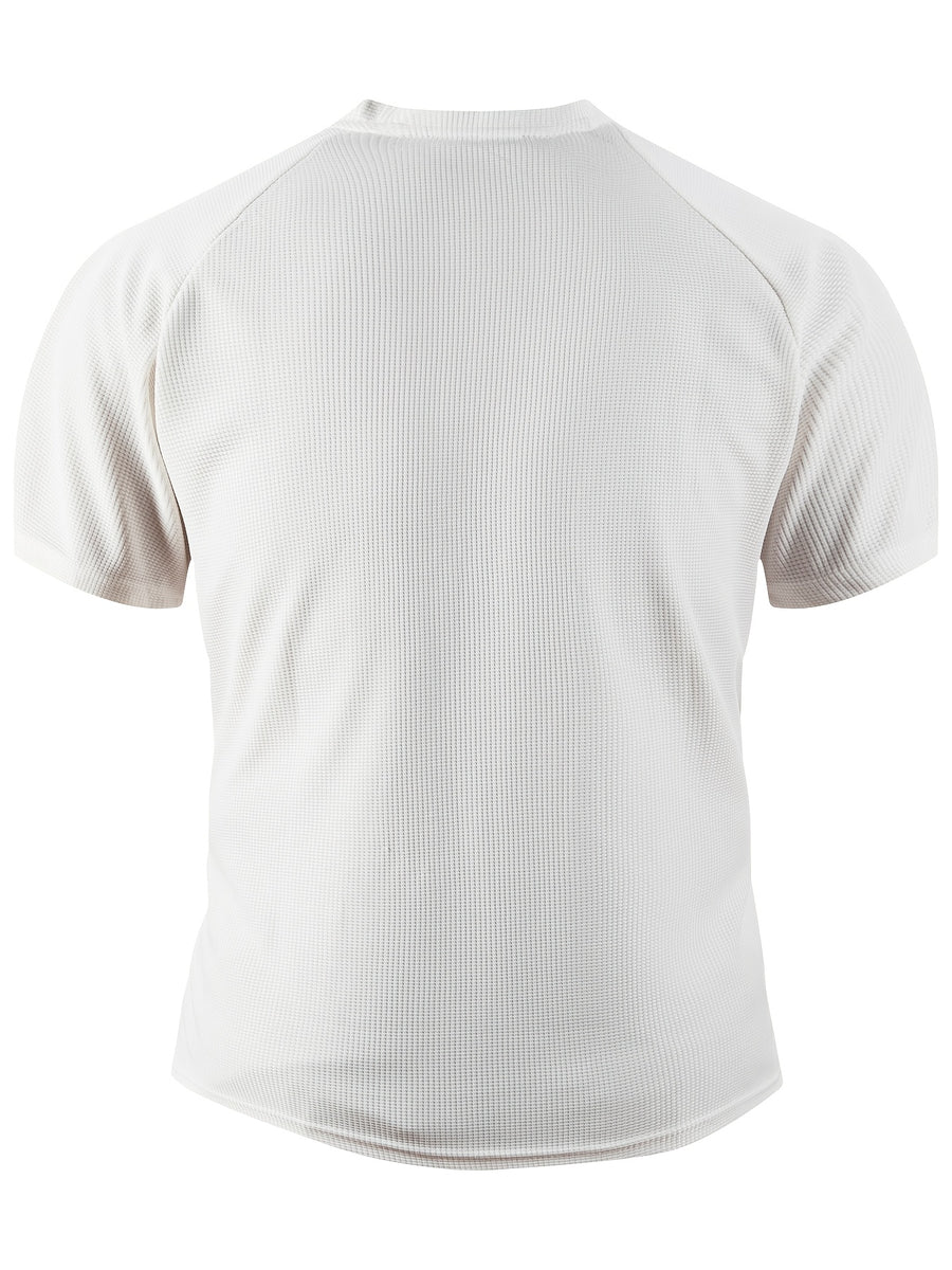 Men's Summer Collarless Casual Henley Shirt. Comfortable, Soft, and Breathable Fitness Business Fashion Polo Shirt - White
