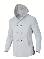Men's Casual Sport Windbreaker, Hooded Mid-Length Jacket, Fashionable Casual Style with Lining and Extra Thickness, Suitable for Outdoor Leisure and Sports - Light Grey