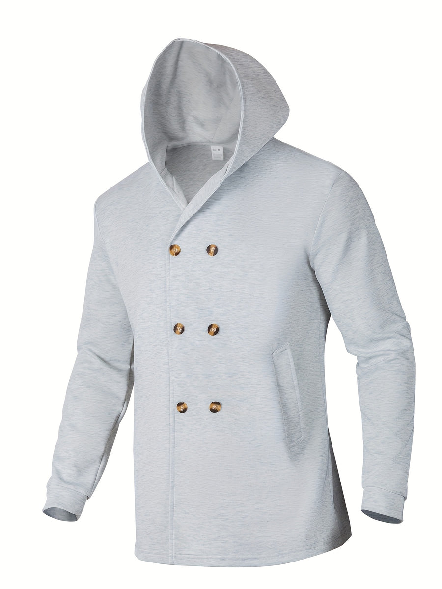 Men's Casual Sport Windbreaker, Hooded Mid-Length Jacket, Fashionable Casual Style with Lining and Extra Thickness, Suitable for Outdoor Leisure and Sports - Light Grey