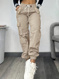 Christmas, Women'S Casual Drawstring Elastic Waist Jogger Pants, Minimalist Design Y2K Street Style Multiple Pockets Spring/Summer - Khaki