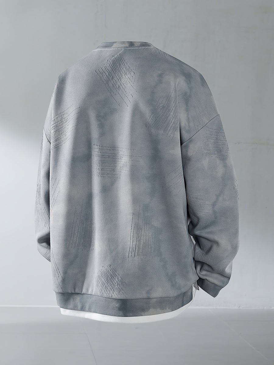 Autumn/Winter Men's Trendy Tie-Dye Sweatshirt, Fashionable Scratch Design Tie-Dye Distressed Long-Sleeve Pullover, 2-in-1 Versatile Long-Sleeve Sweatshirt - Gray Blue