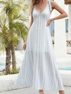 Women's Elegant V-Neck Camisole Bridesmaid Dress with Bow Shoulder Straps & Shirred Back Waist - A-Line Beach Wedding Dress Suitable for Bridesmaids, Casual Daily Wear, Large Hem, Machine Washable, Non- Dress - Ivory White