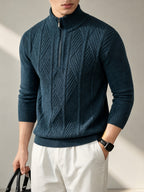Men's Autumn/Winter Half-Turtleneck Zipper Sweater, Business Casual Pullover Base Layer Top - Dark Green