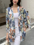 Floral Print Open Front Shirt, Casual Long Sleeve Blouse for Spring & Fall, Women's Clothing - Multicolor