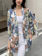 Floral Print Open Front Shirt, Casual Long Sleeve Blouse for Spring & Fall, Women's Clothing - Multicolor