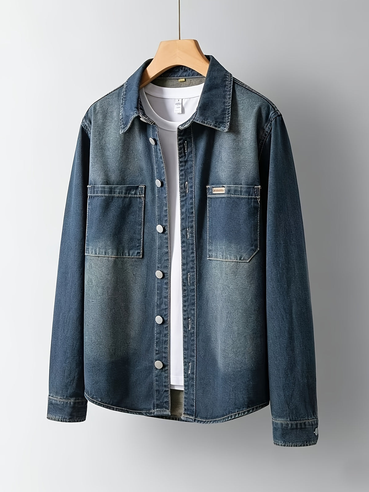 Men's Spring New Loose Fit Oversized Casual Jacket Vintage Versatile Non-Stretch Top - Sea Blue