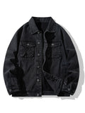 Men's Loose Fit Denim Jacket, Casual Street Style Multi-Pocket Long-Sleeve Cargo Jacket, Classic Vintage Washed Rugged Wear Durable Trucker Jacket, Breathable Comfy Outdoor Work Coat for Fishing Hiking Camping Climbing, Jeans Jacket - Denim Black