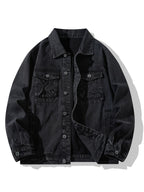 Men's Loose Fit Denim Jacket, Casual Street Style Multi-Pocket Long-Sleeve Cargo Jacket, Classic Vintage Washed Rugged Wear Durable Trucker Jacket, Breathable Comfy Outdoor Work Coat for Fishing Hiking Camping Climbing, Jeans Jacket - Denim Black