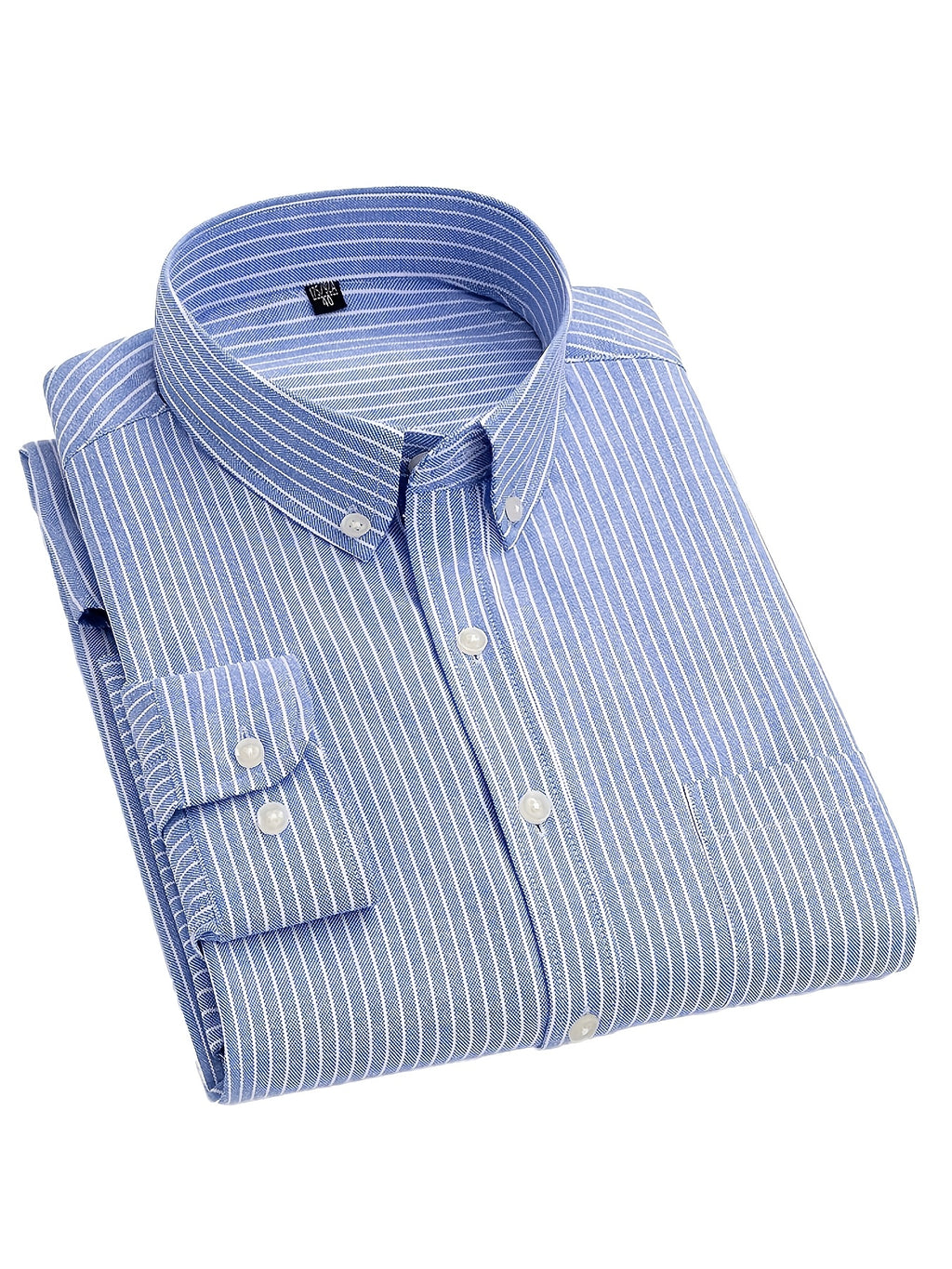 Classic Men's Striped Oxford Shirt with Chest Pocket, Button- Collar, Versatile Long-Sleeve Top for Daily Commute - Blue Stripes