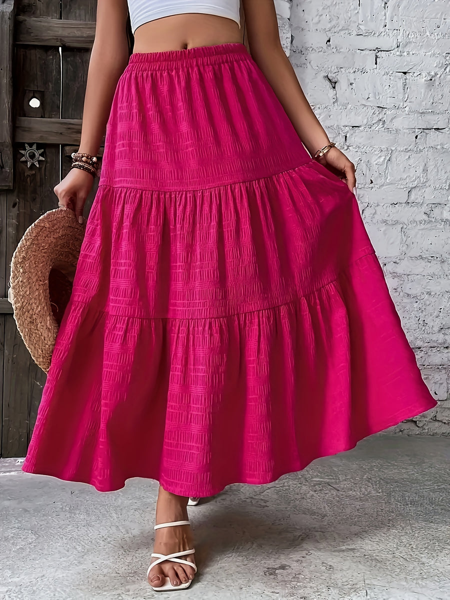 Elegant Solid Color Pleated Skirt for Vacation - Rose Red