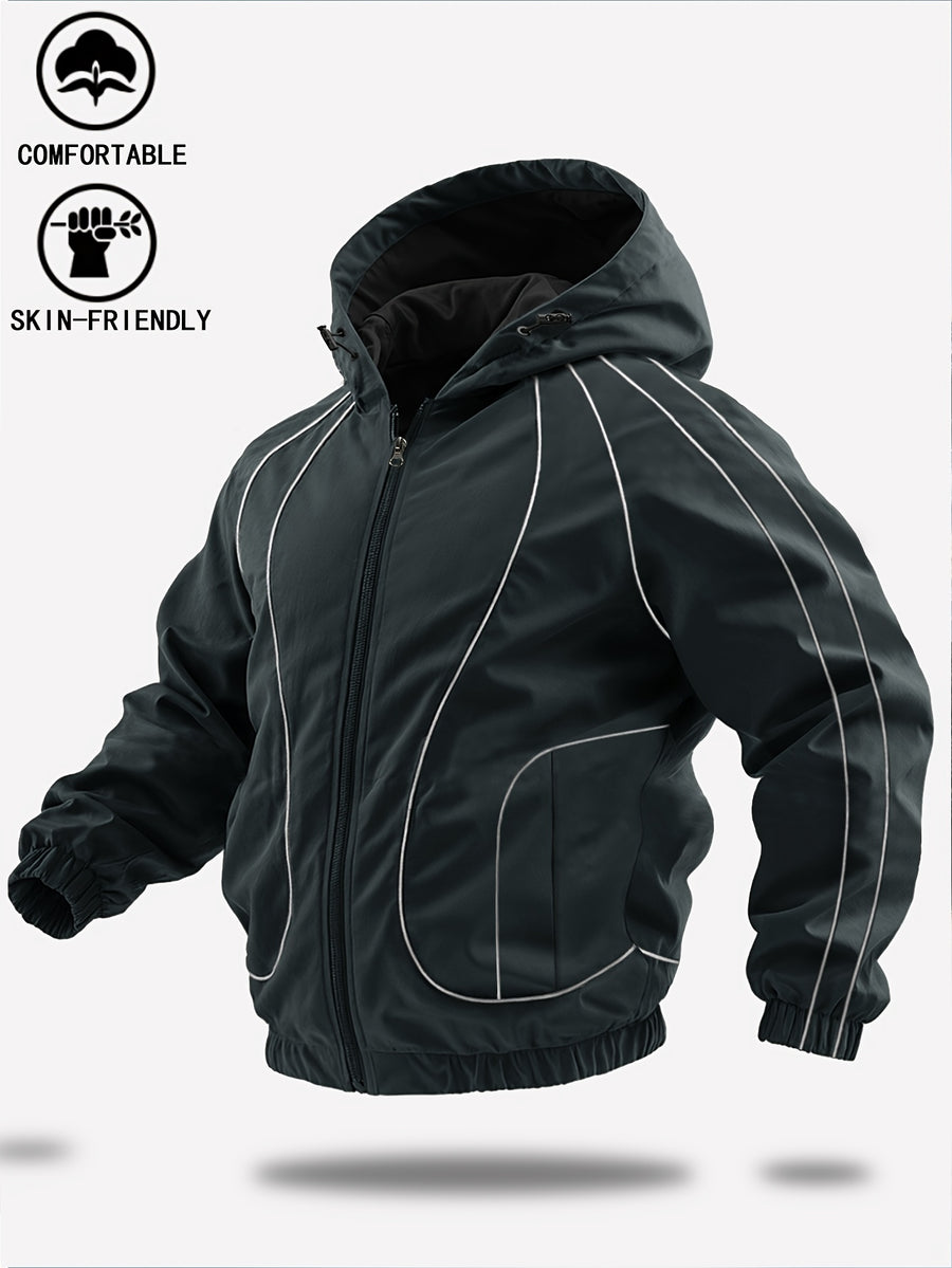 New Autumn/Winter Men's Trendy Hooded Casual Sport Jacket, Loose Fit Fashionable Versatile Jacket with Full-Body Drawstring Design, Outerwear Windbreaker JK5689 - Dark Gray